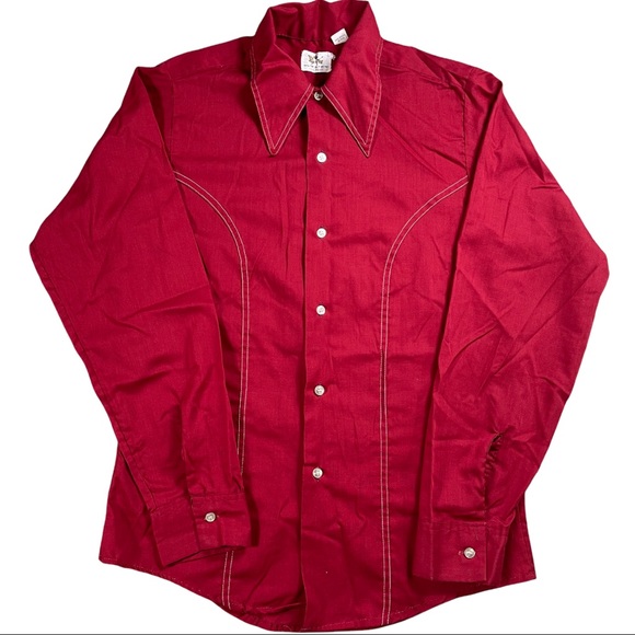 E&W Slim & Trim 📌 Sz small VINTAGE red button down white front stitching design - Picture 1 of 6